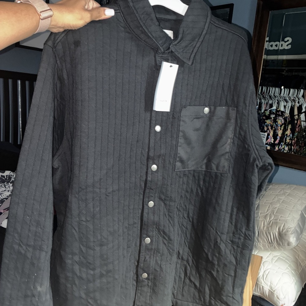 Goodfellow & Co Quilted Knit Shirt Jacket Black Jaquard Snap Button Large